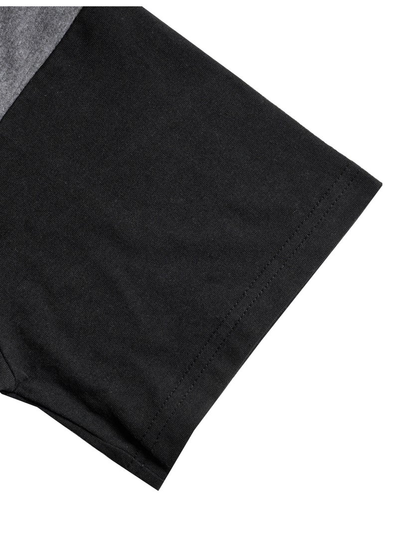 Men's Oversized Graphic T-Shirt Contrast Raglan Sleeve Casual Drop Shoulder Crew Neck Top Black/Grey - Image 4